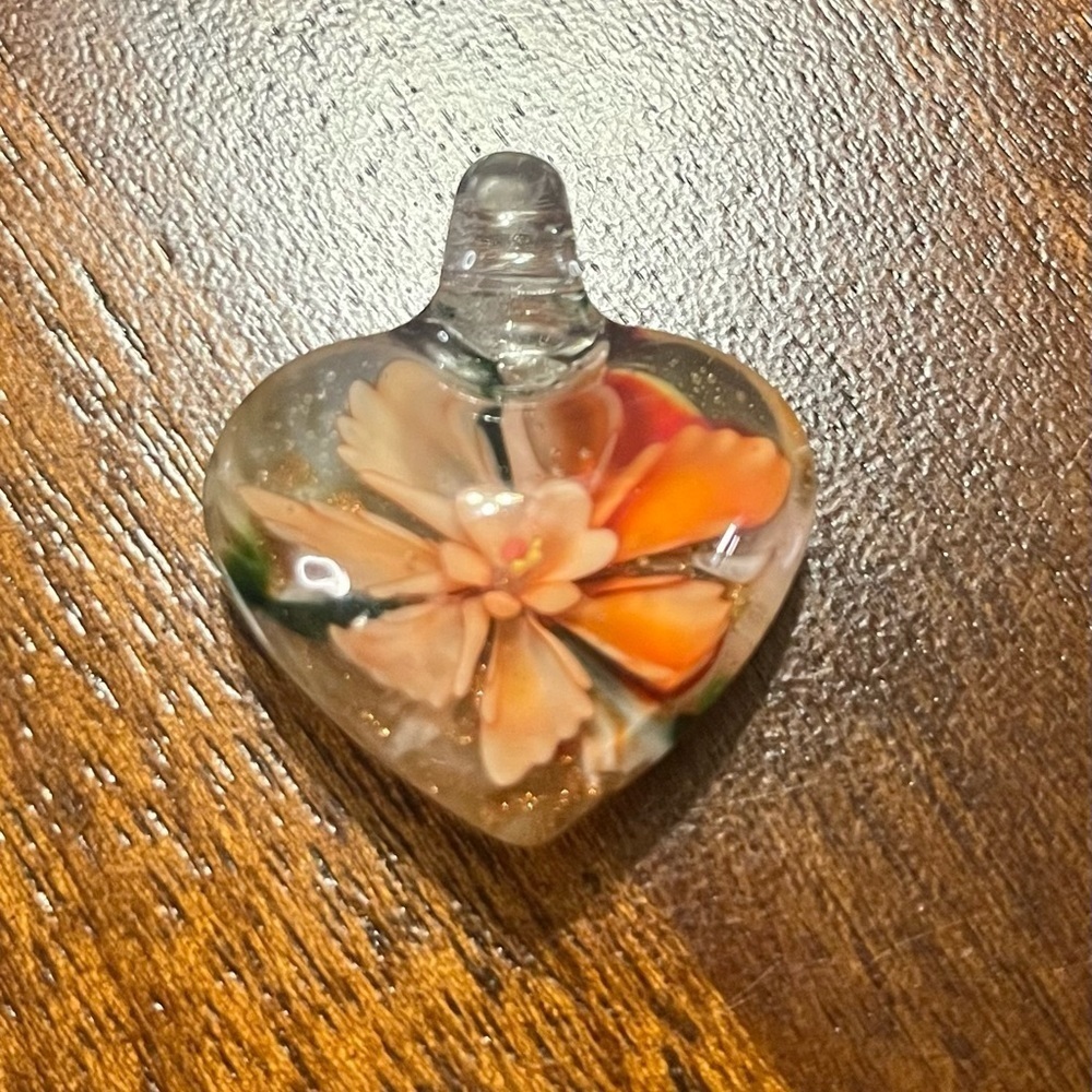 Beautiful Orange Flower Blown Glass Pendant